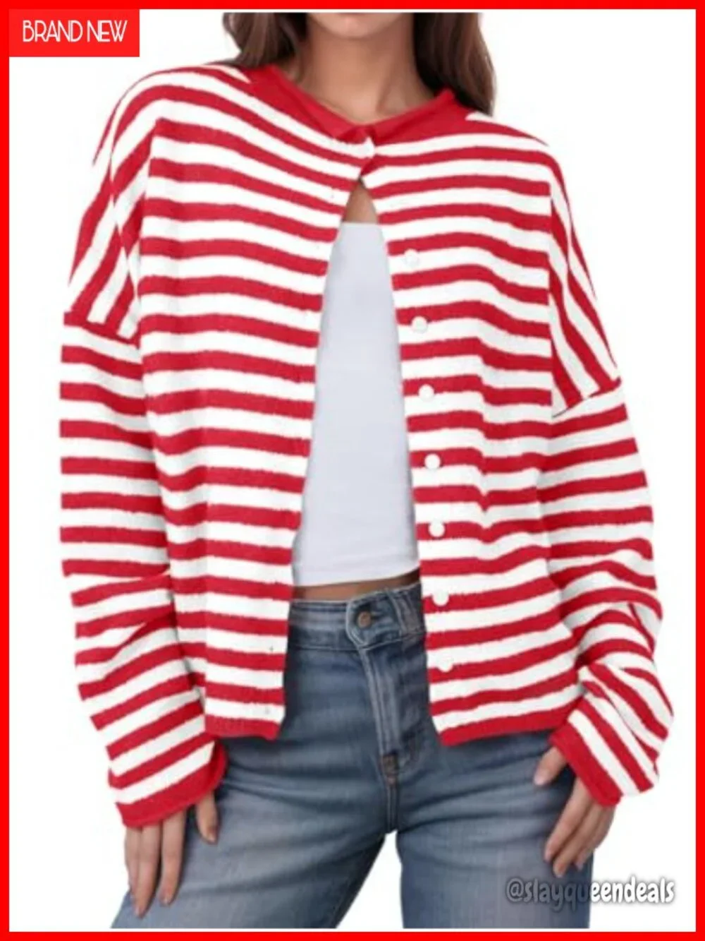 Striped Knit Cardigan Open Front Lightweight Long Sleeve Button Down Sweater